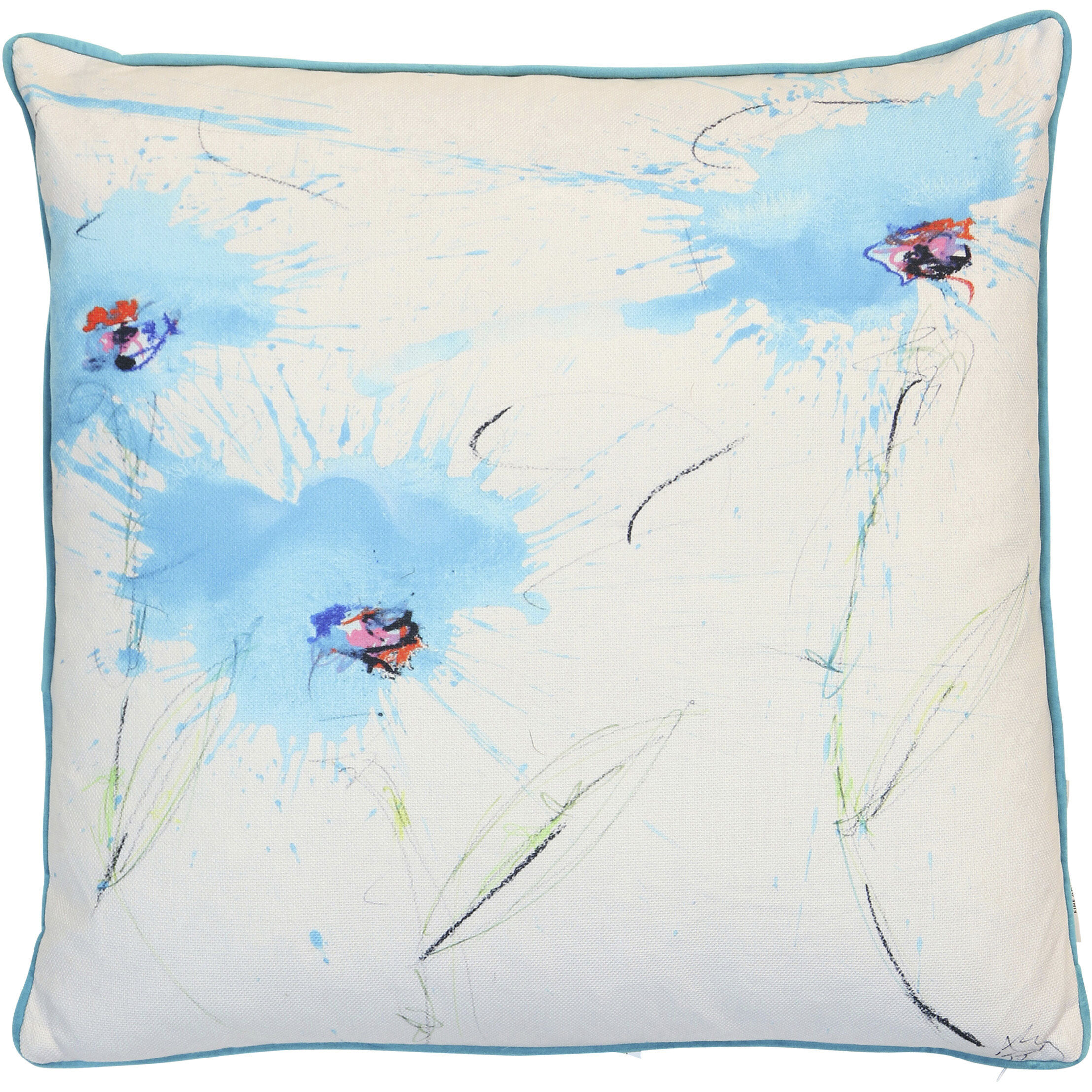 Azure Petal Drift 22 inch Multicolor Pillow in 22" x 22"