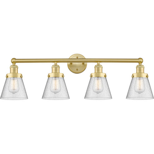 Cone 4 Light 33.5 inch Satin Gold Bath Vanity Light Wall Light in Seedy Glass