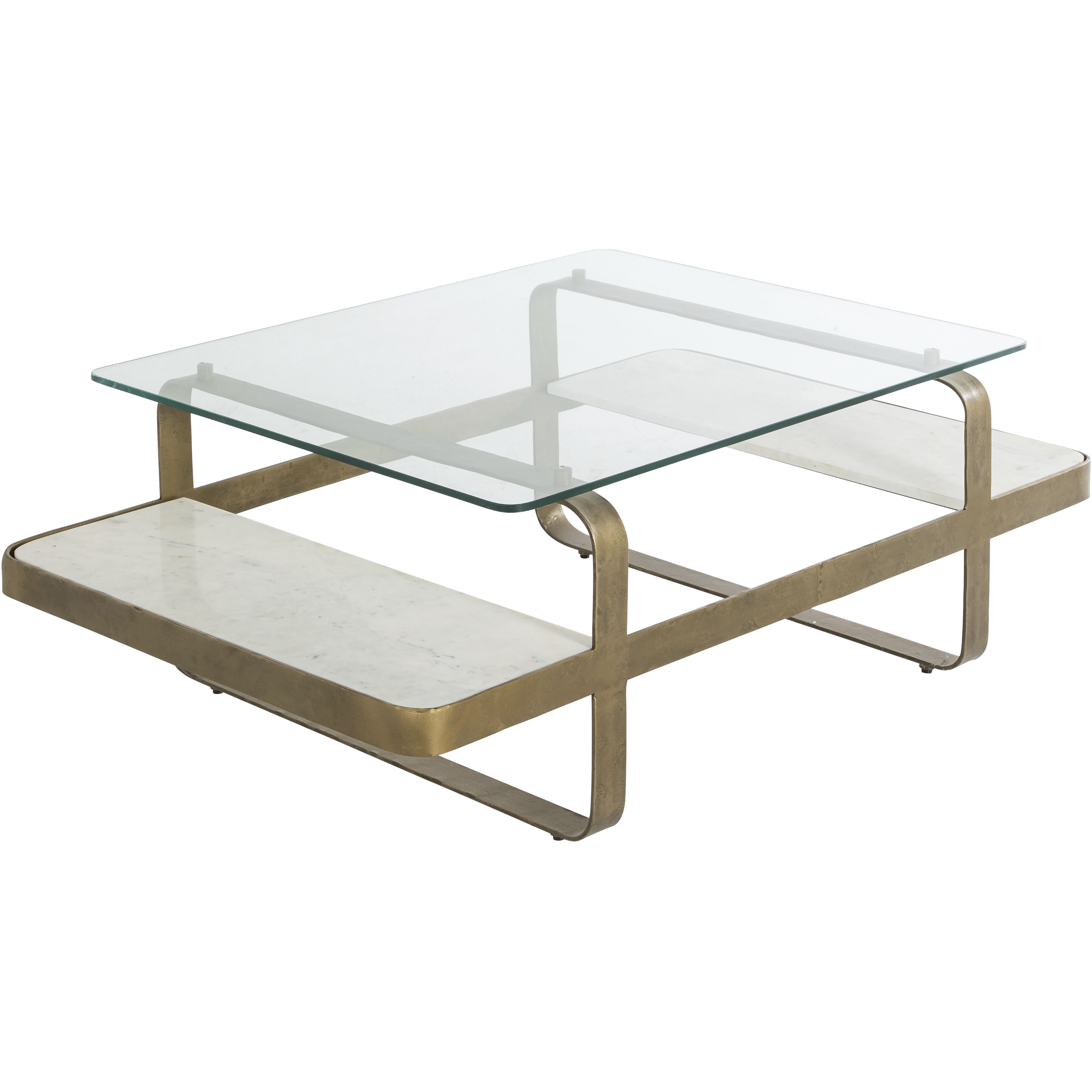 Winnipeg 48 X 30 inch Forged Champagne and Ivory Marble with Tempered Glass Coffee Table
