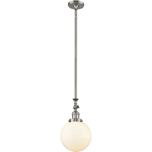 Franklin Restoration Beacon LED 8 inch Brushed Satin Nickel Mini Pendant Ceiling Light in Matte White, Franklin Restoration