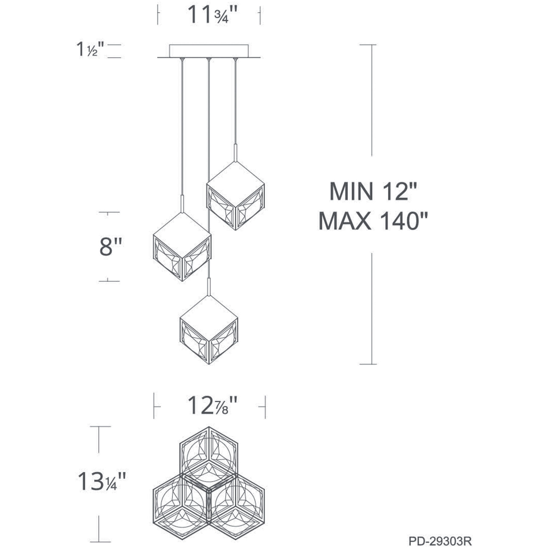 Ice Cube LED 12.88 inch Black Multi-Light Pendant Ceiling Light, dweLED