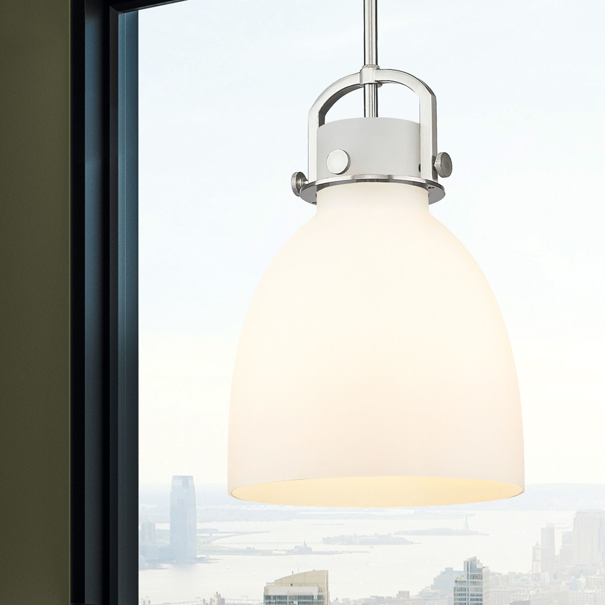 Newton Bell 1 Light 10 inch Satin Nickel Mini Pendant Ceiling Light in Matte White Glass
