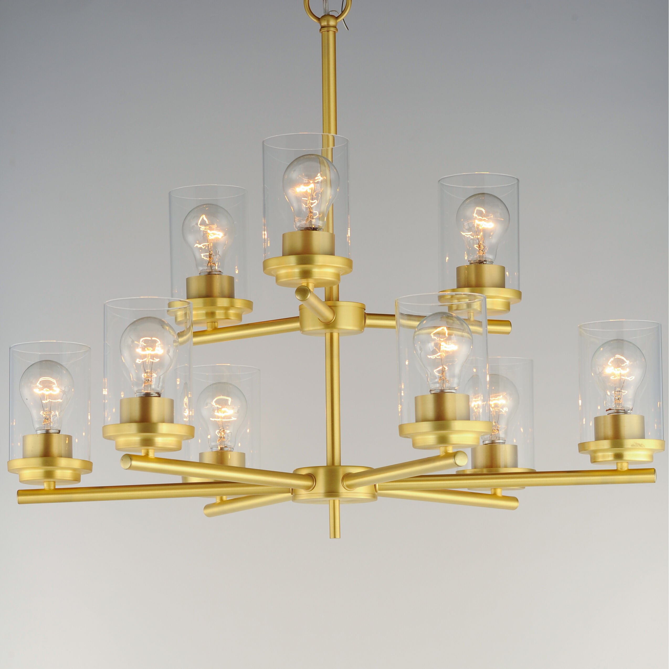 Corona 9 Light 28 inch Satin Brass Multi-Tier Chandelier Ceiling Light in Clear