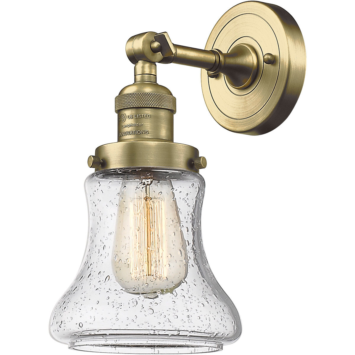 Franklin Restoration Bellmont LED 6 inch Antique Brass Semi-Flush Mount Ceiling Light in Seedy Glass, Franklin Restoration