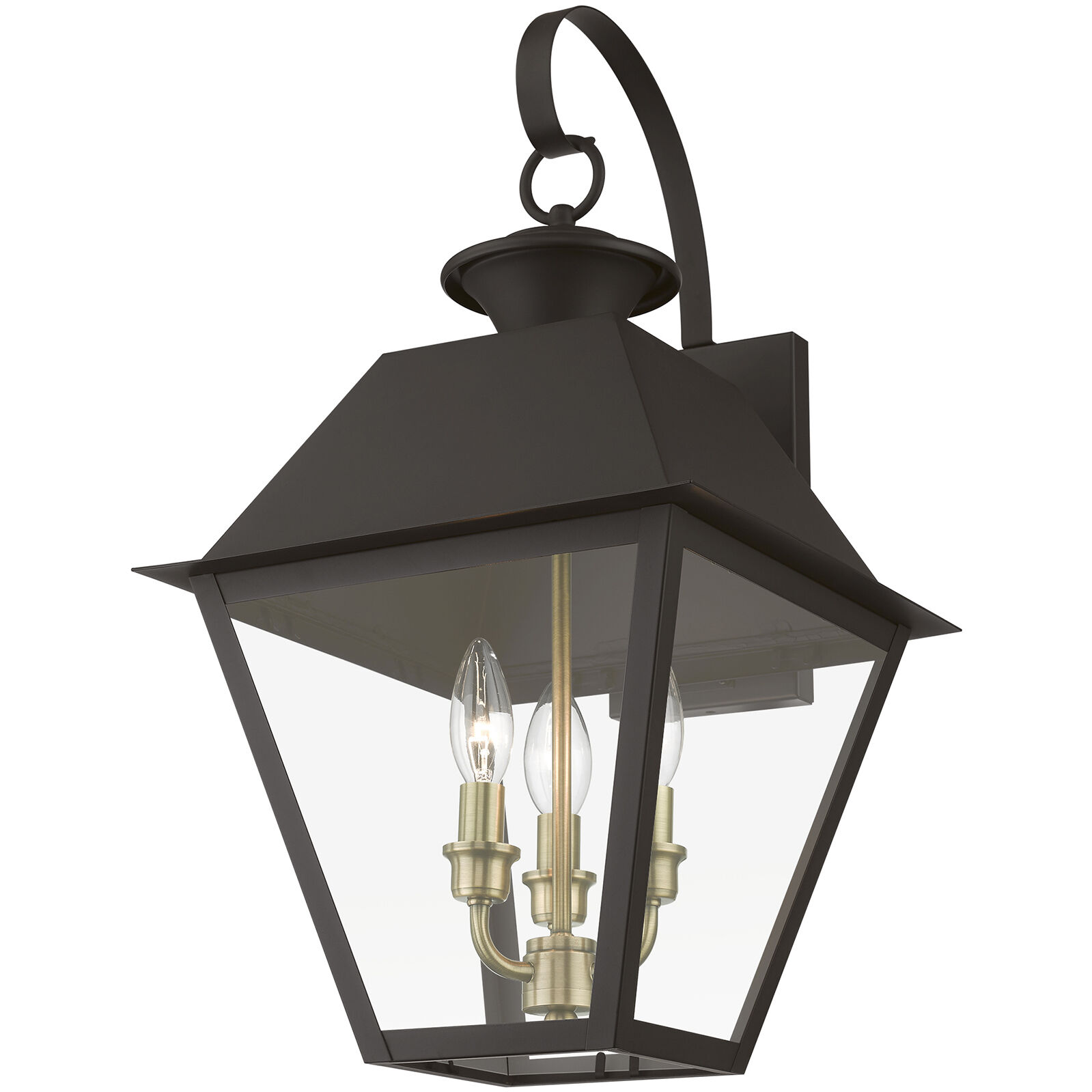 Wentworth 3 Light 22 inch Bronze with Antique Brass Finish Cluster Outdoor Wall Lantern, Large