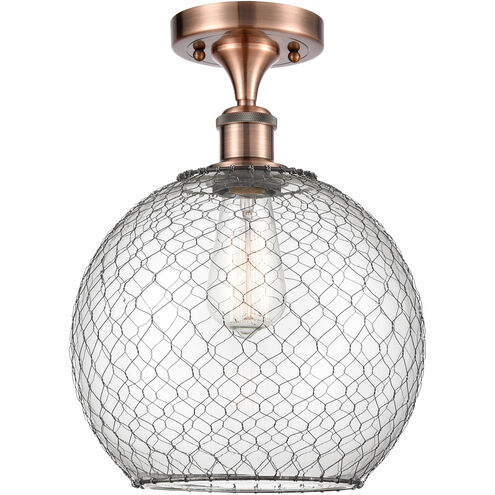 Ballston Large Farmhouse Chicken Wire LED 10 inch Antique Copper Semi-Flush Mount Ceiling Light, Ballston