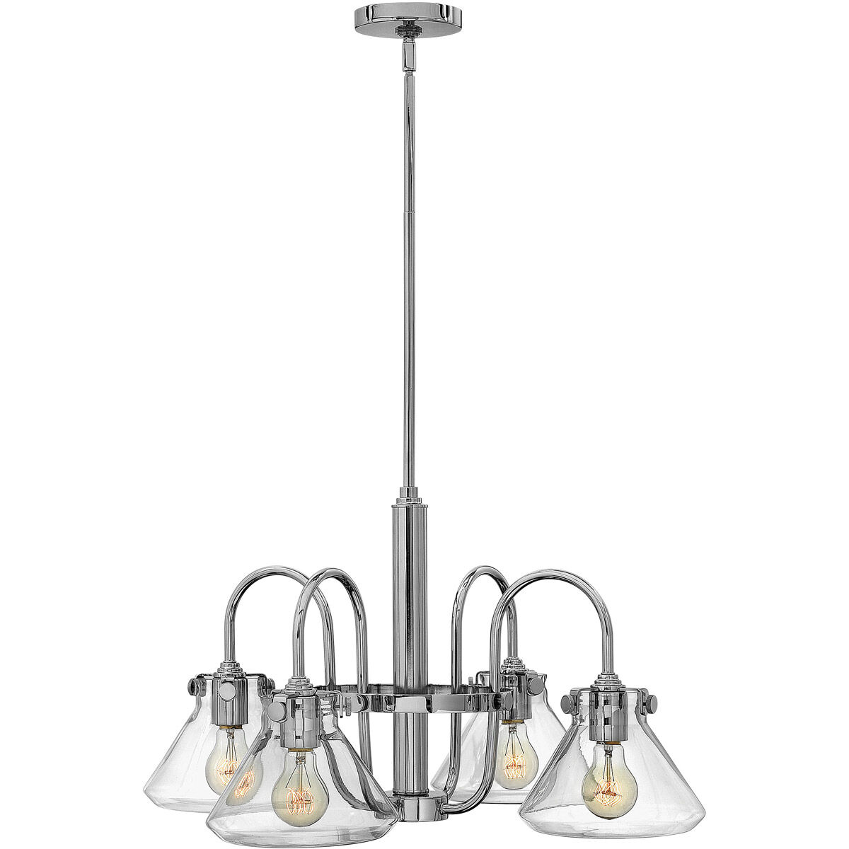 Congress 4 Light 26 inch Chrome Chandelier Ceiling Light, Retro Glass