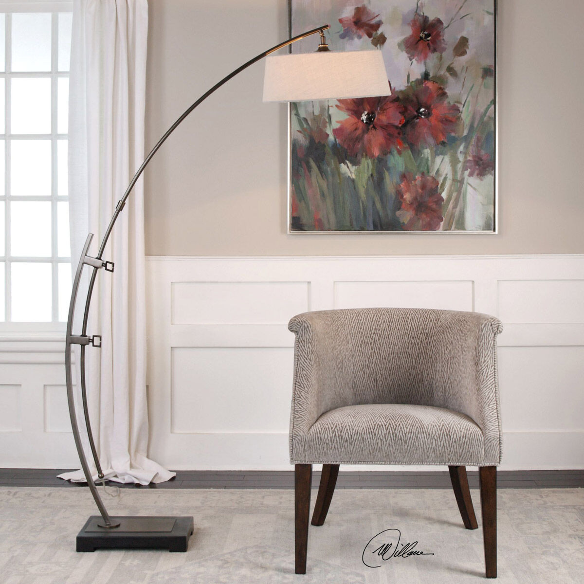 Calogero 74 inch 100 watt Bronze Arc Floor Lamp Portable Light, Matthew Williams
