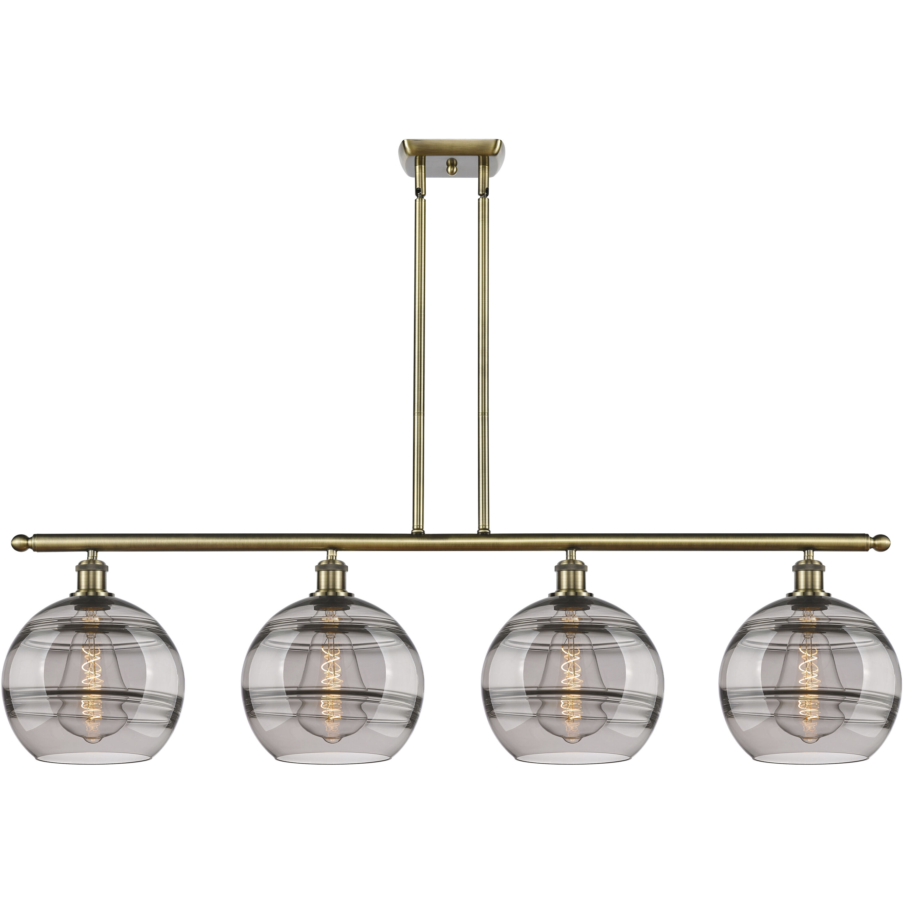 Ballston Rochester 4 Light 48.25 inch Antique Brass Stem Hung Island Light Ceiling Light