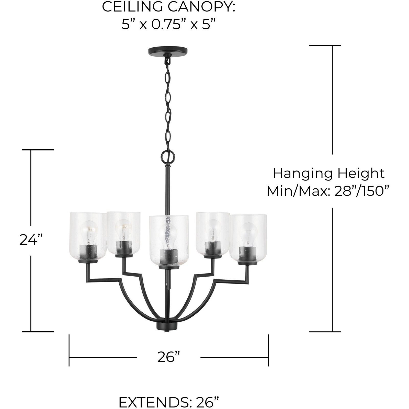 Carter 5 Light 26 inch Matte Black Chandelier Ceiling Light