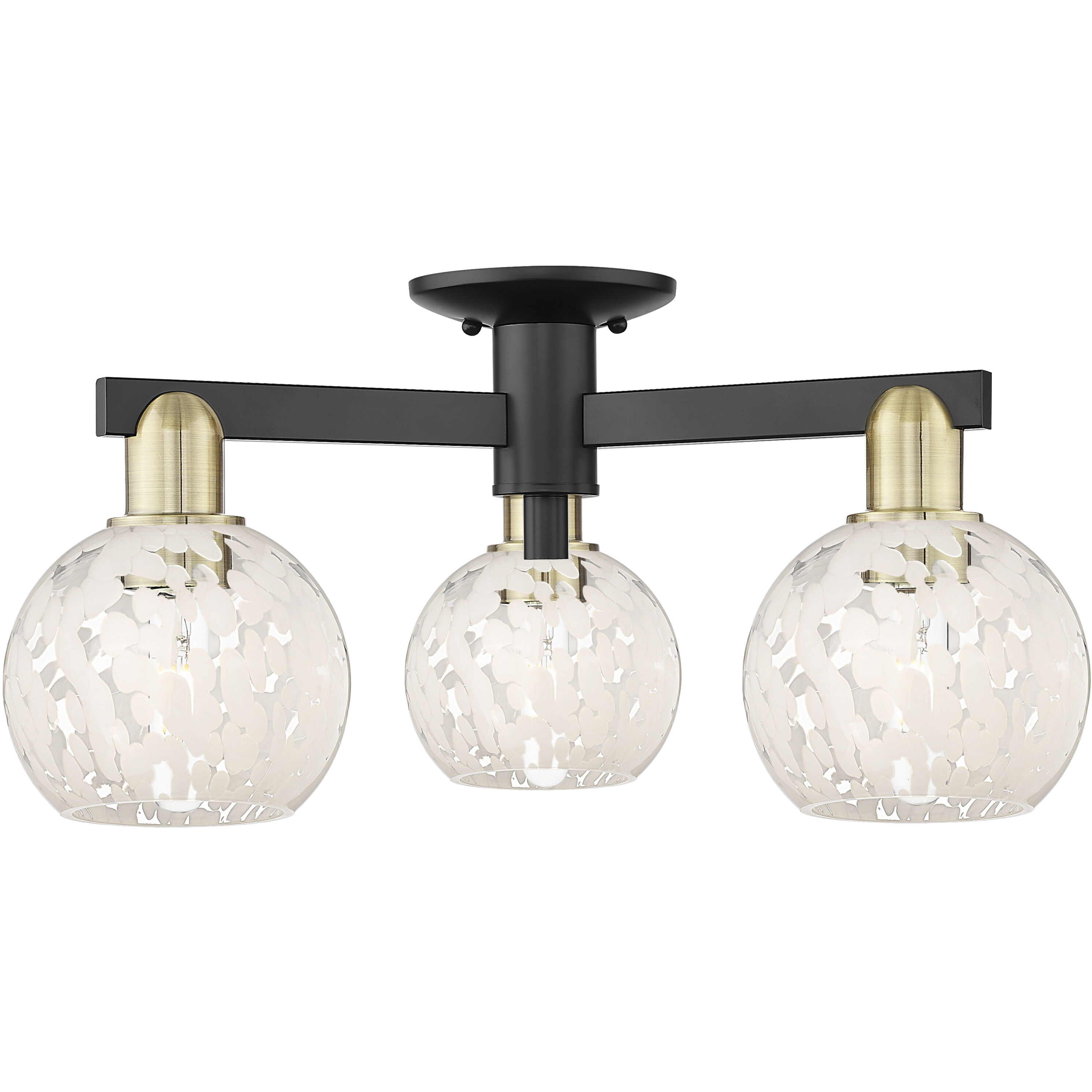 Arcadia White Mouchette 3 Light 23.25 inch Black Antique Brass Semi-Flush Mount Ceiling Light