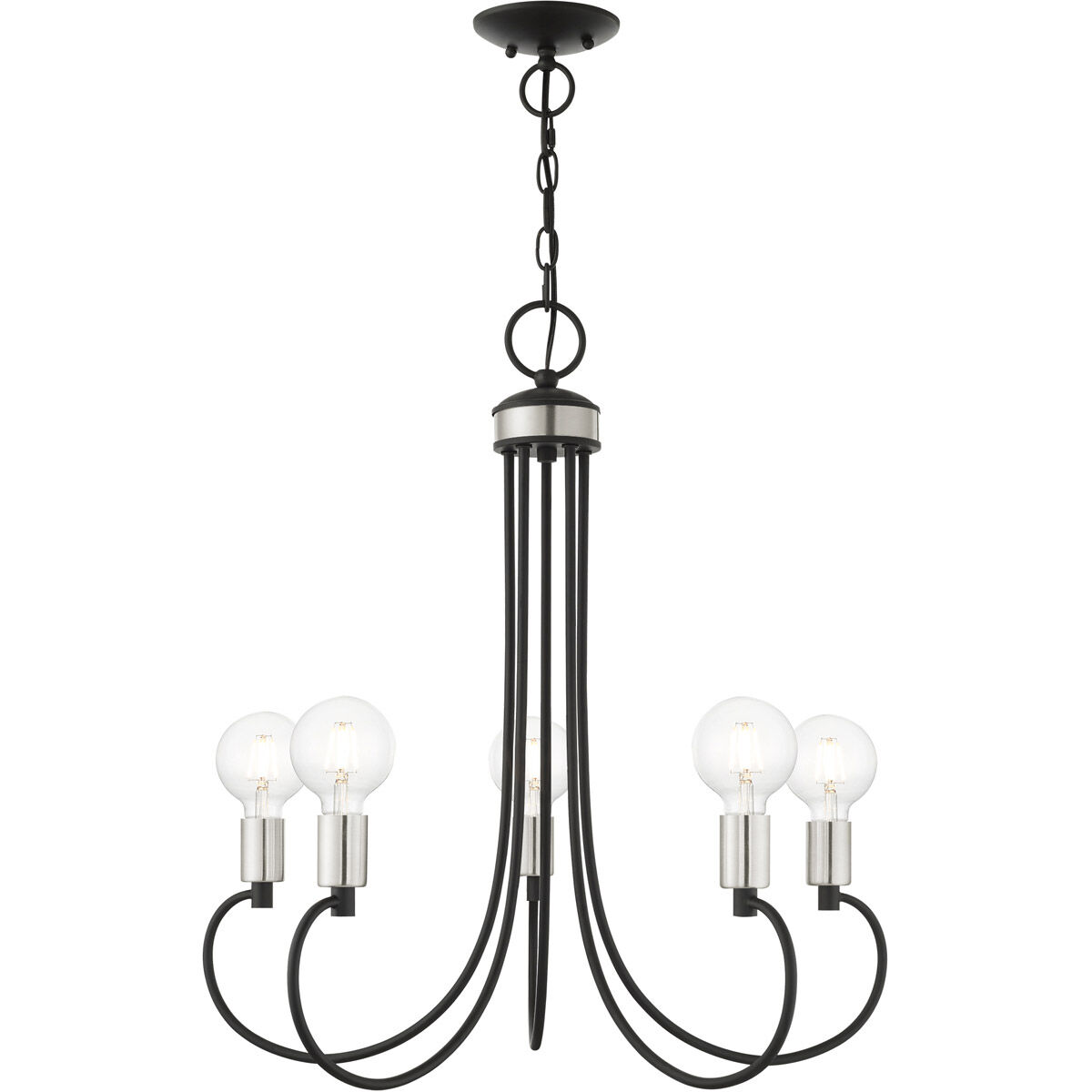 Bari 5 Light 25 inch Black with Brushed Nickel Accents Chandelier Ceiling Light