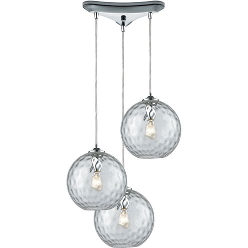 Watersphere 3 Light 10 inch Polished Chrome Mini Pendant Ceiling Light in Hammered Clear Glass