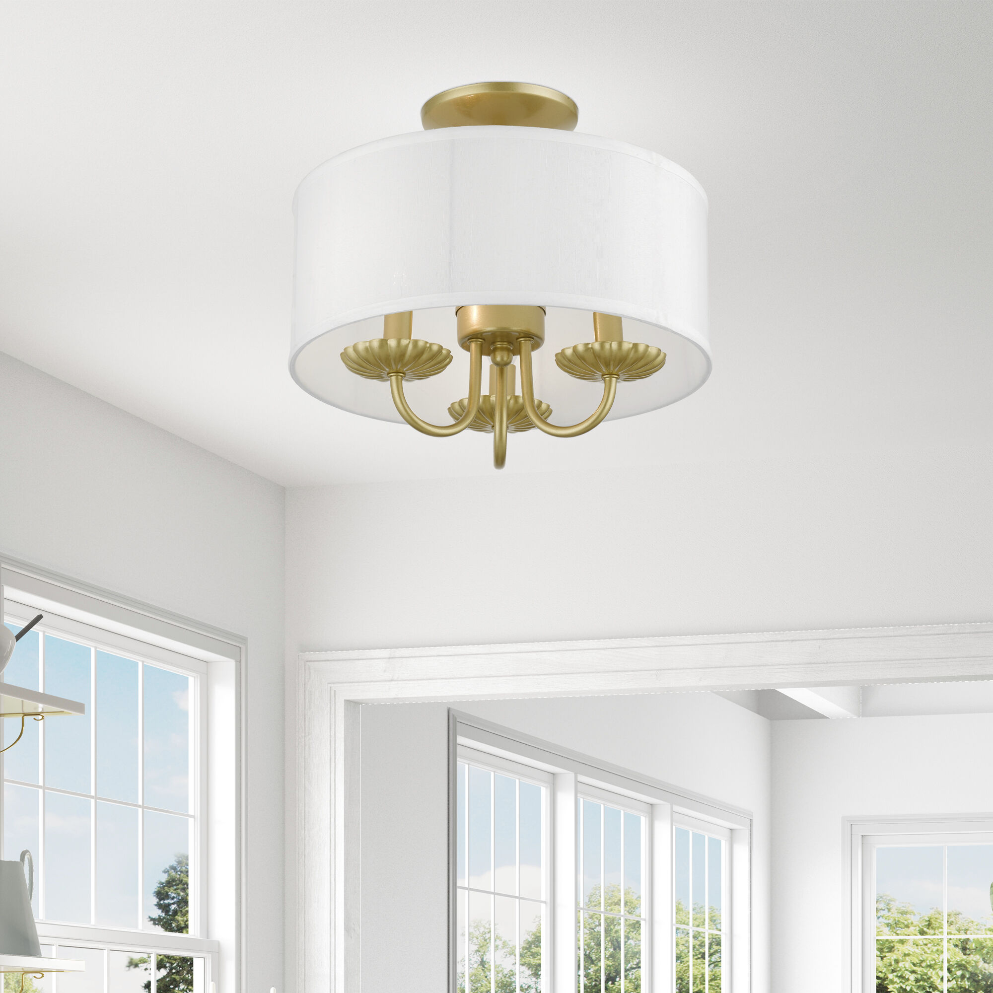 Brookdale 3 Light 13 inch Soft Gold Semi-Flush Mount Ceiling Light
