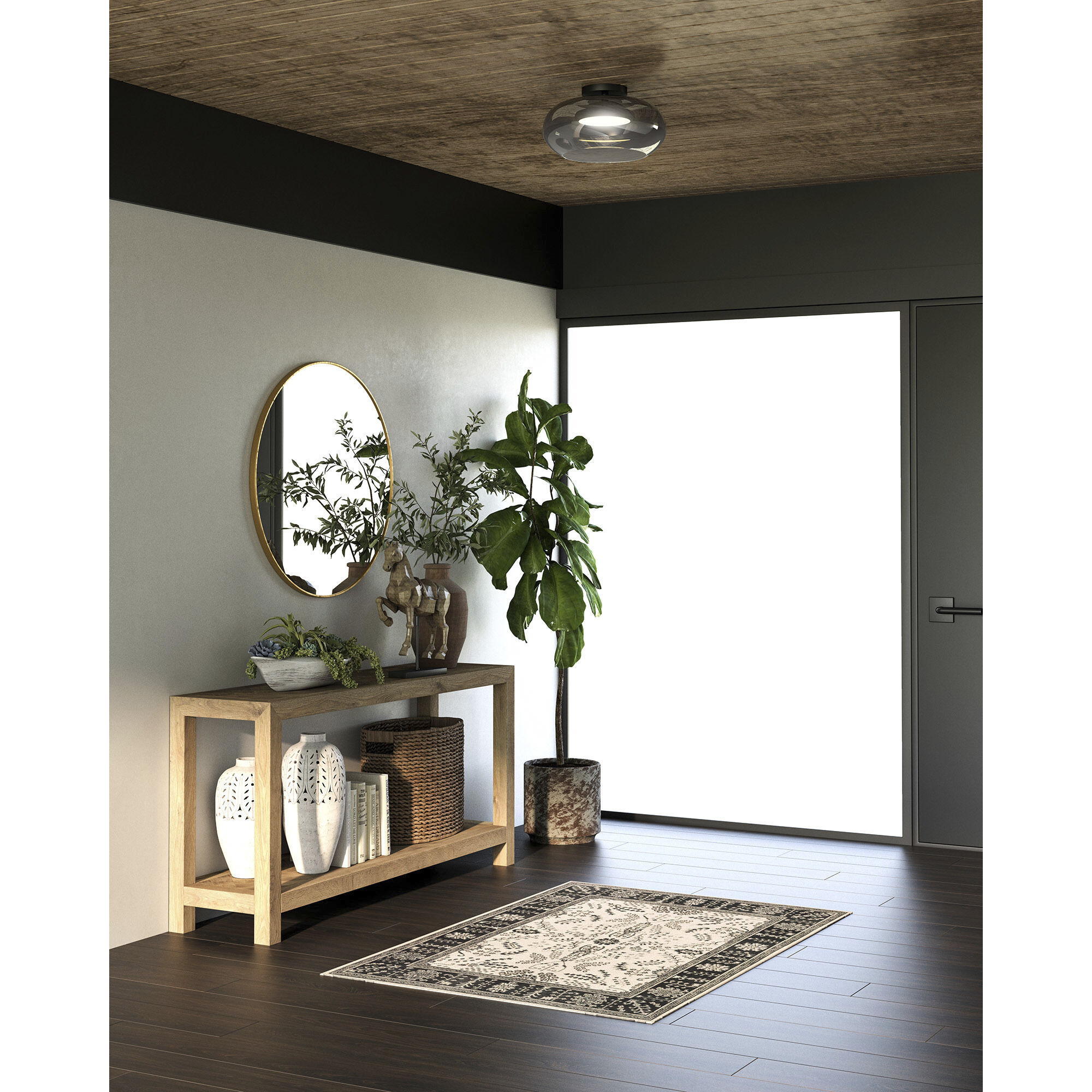 Trinity LED 14.25 inch Black Semi-Flush Mount Ceiling Light in Smoked Glass