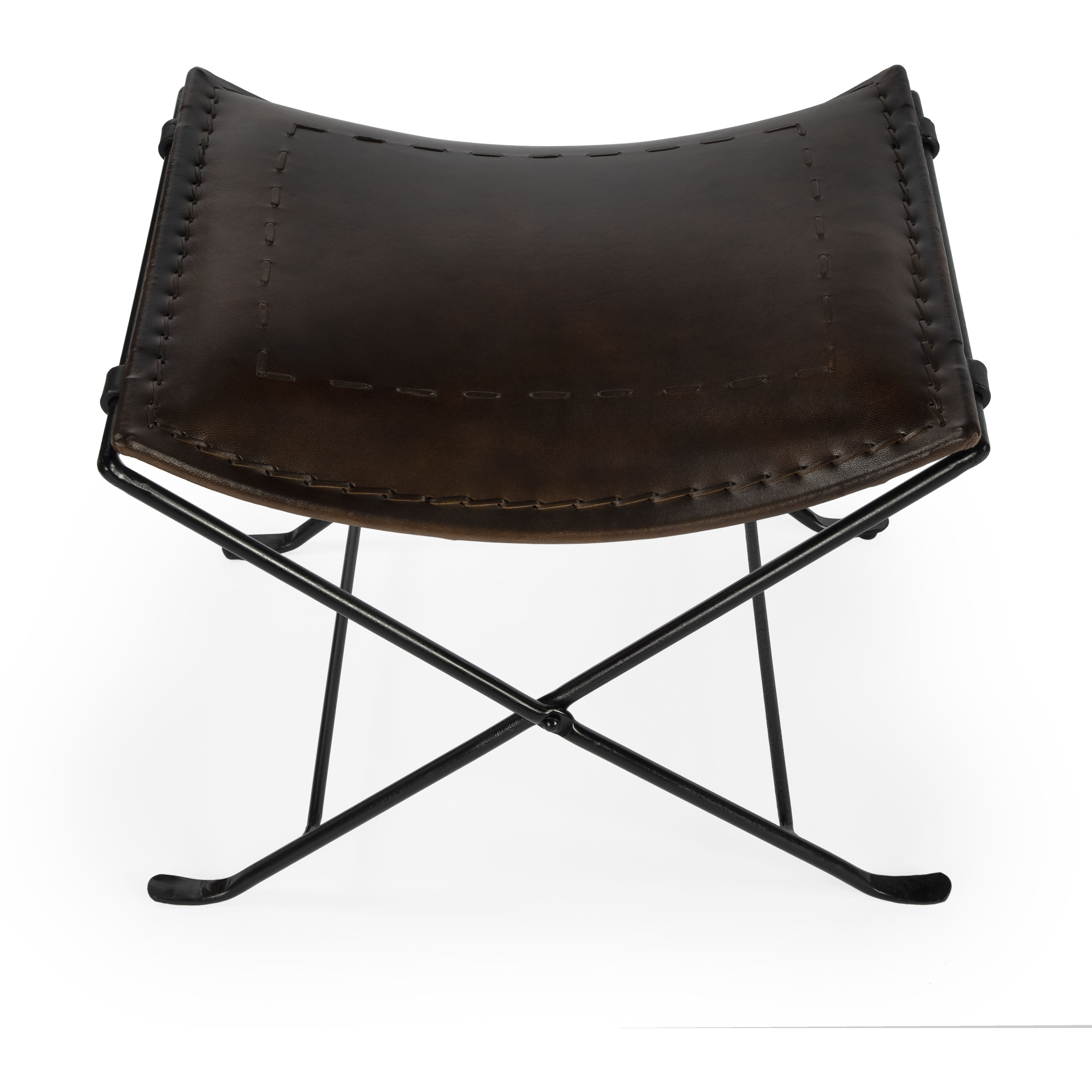Melton Leather 21.5"W Accent Stool in Dark Brown