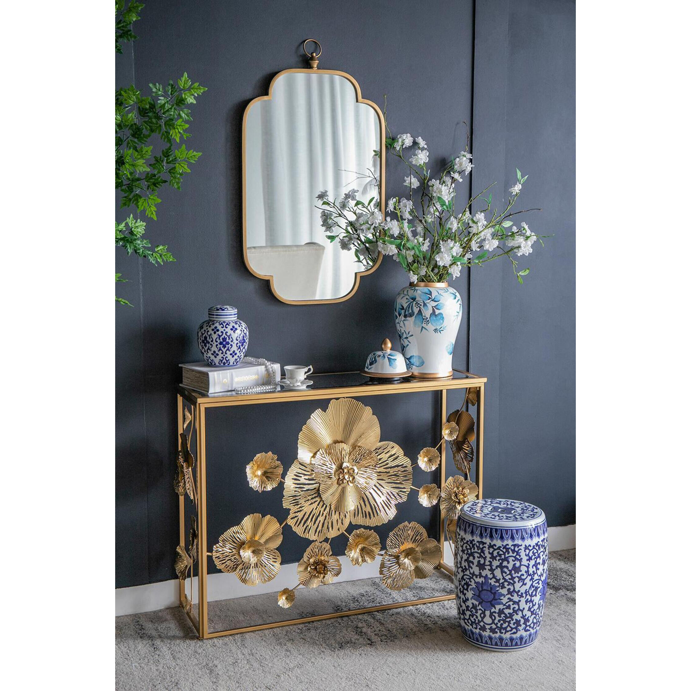 Garden 15.9 inch Blue and White Stool