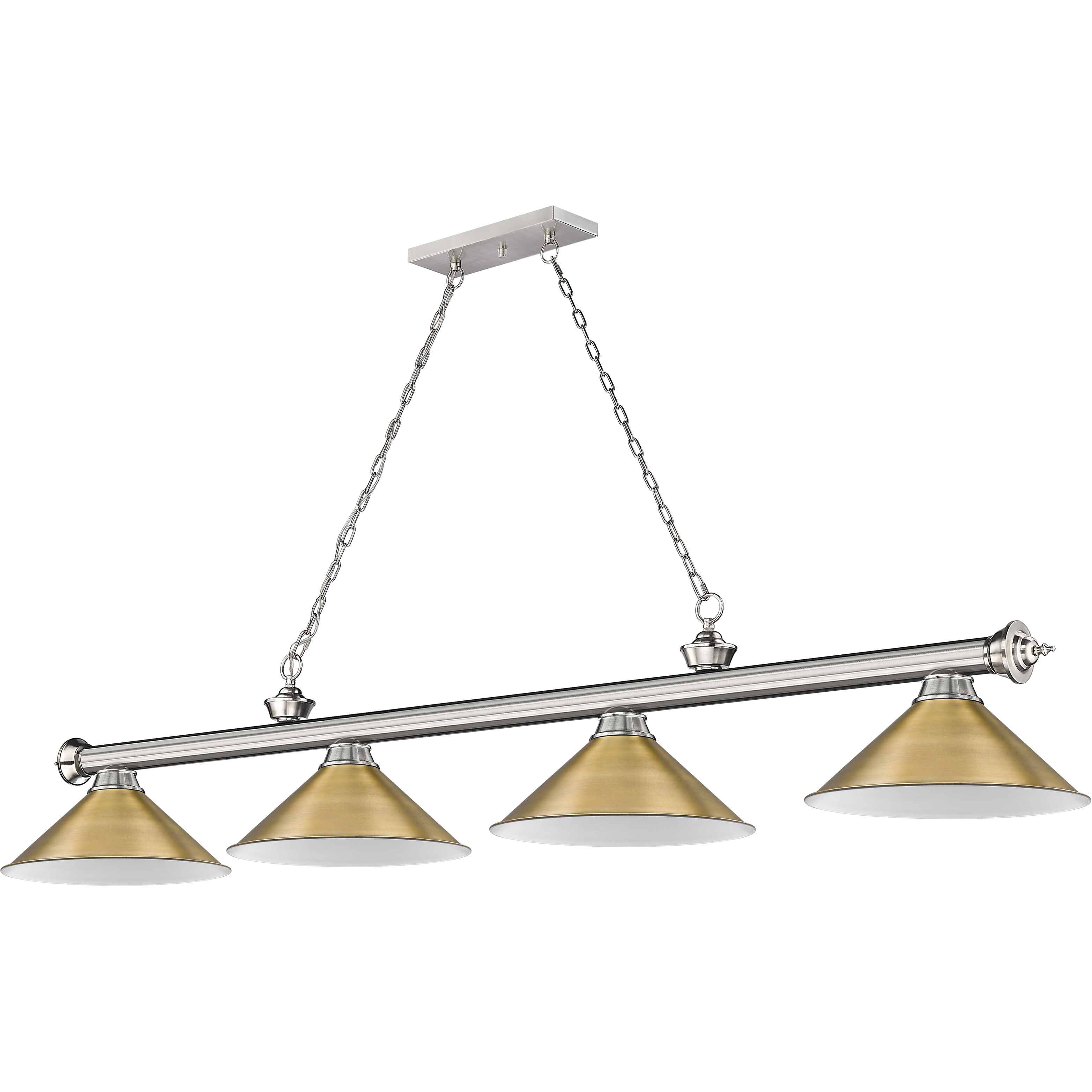 Cordon 4 Light 81.25 inch Brushed Nickel Billiard Ceiling Light in Rubbed Brass Metal