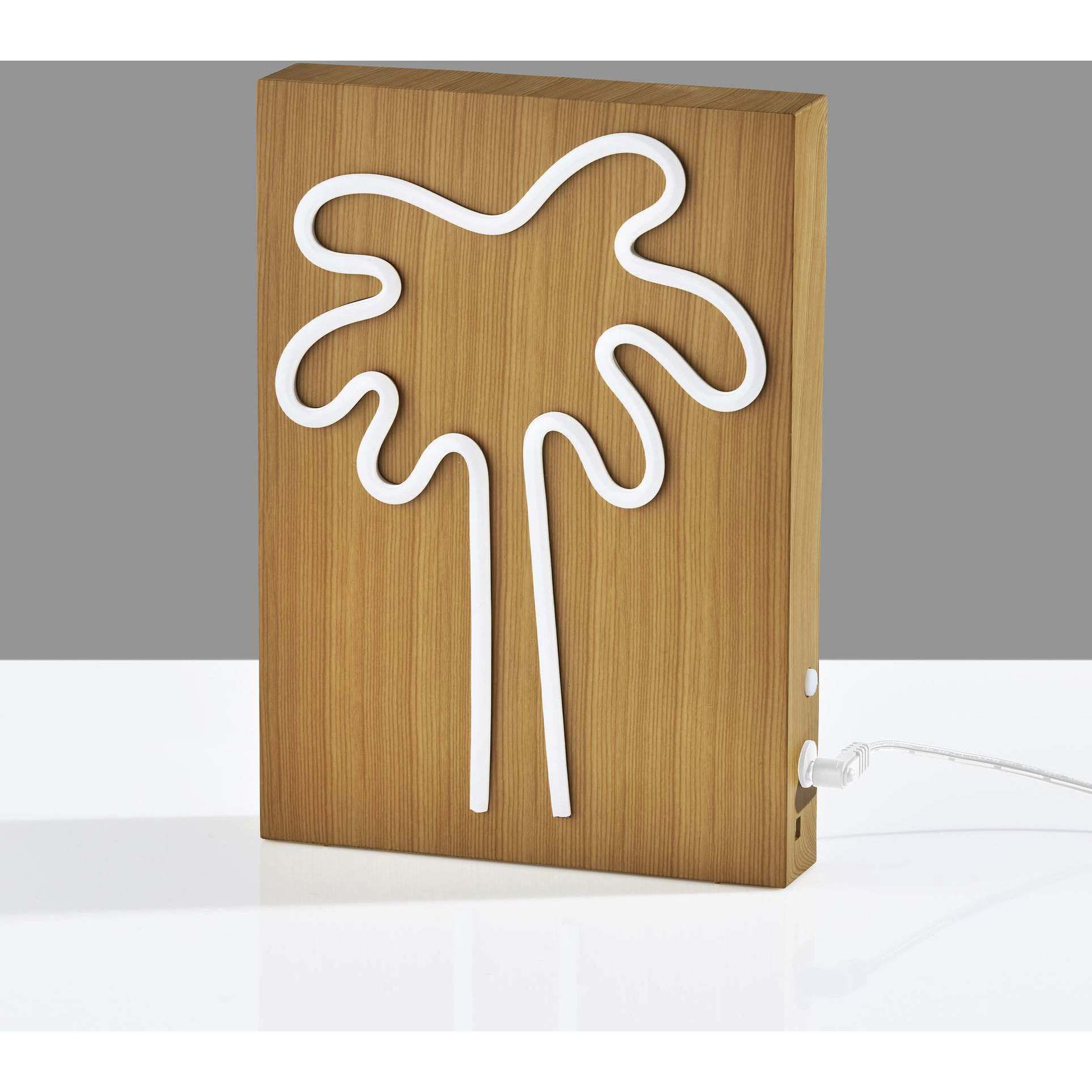 Simplee Adesso Wood Framed Neon Palm Tree Table Wall Lamp