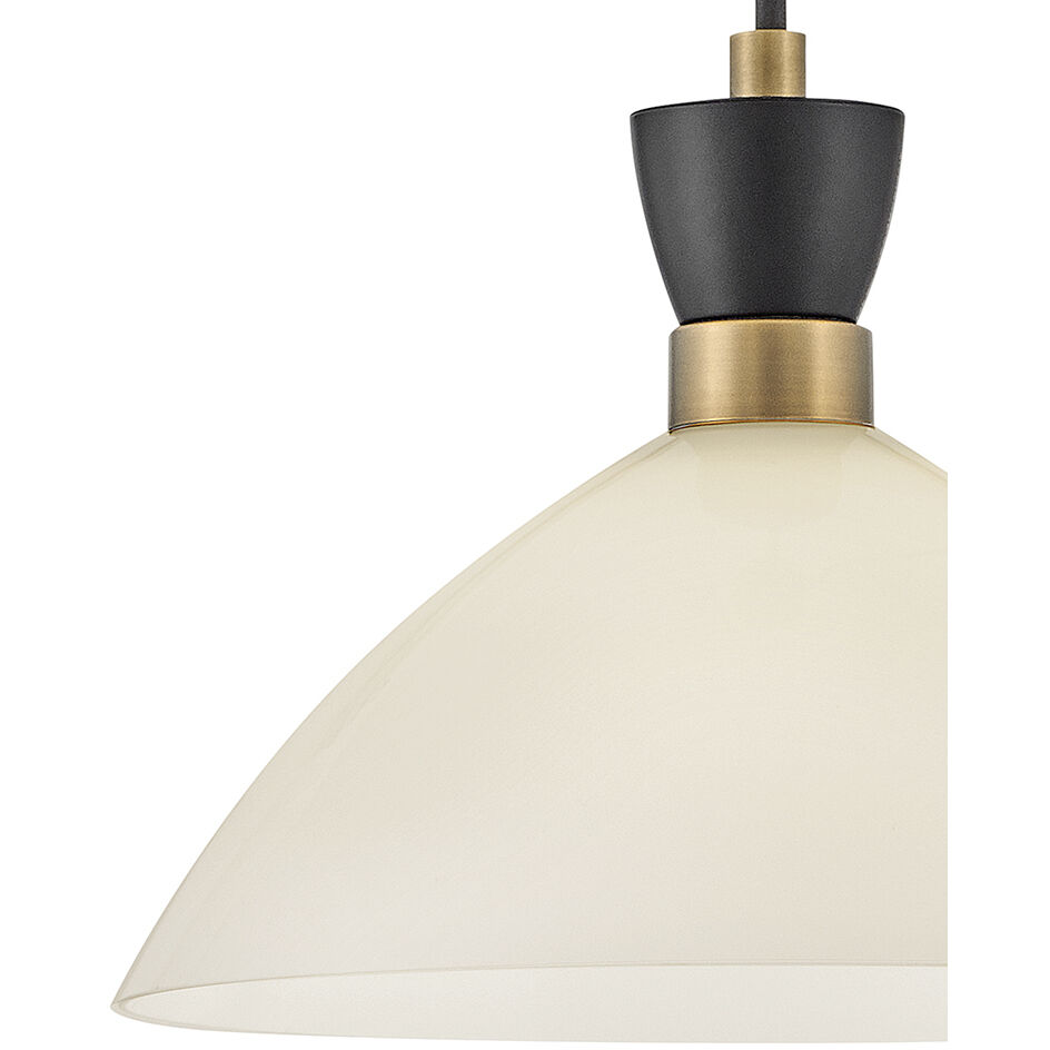 Simon 1 Light 13 inch Black with Heritage Brass Pendant Ceiling Light in Cased Opal