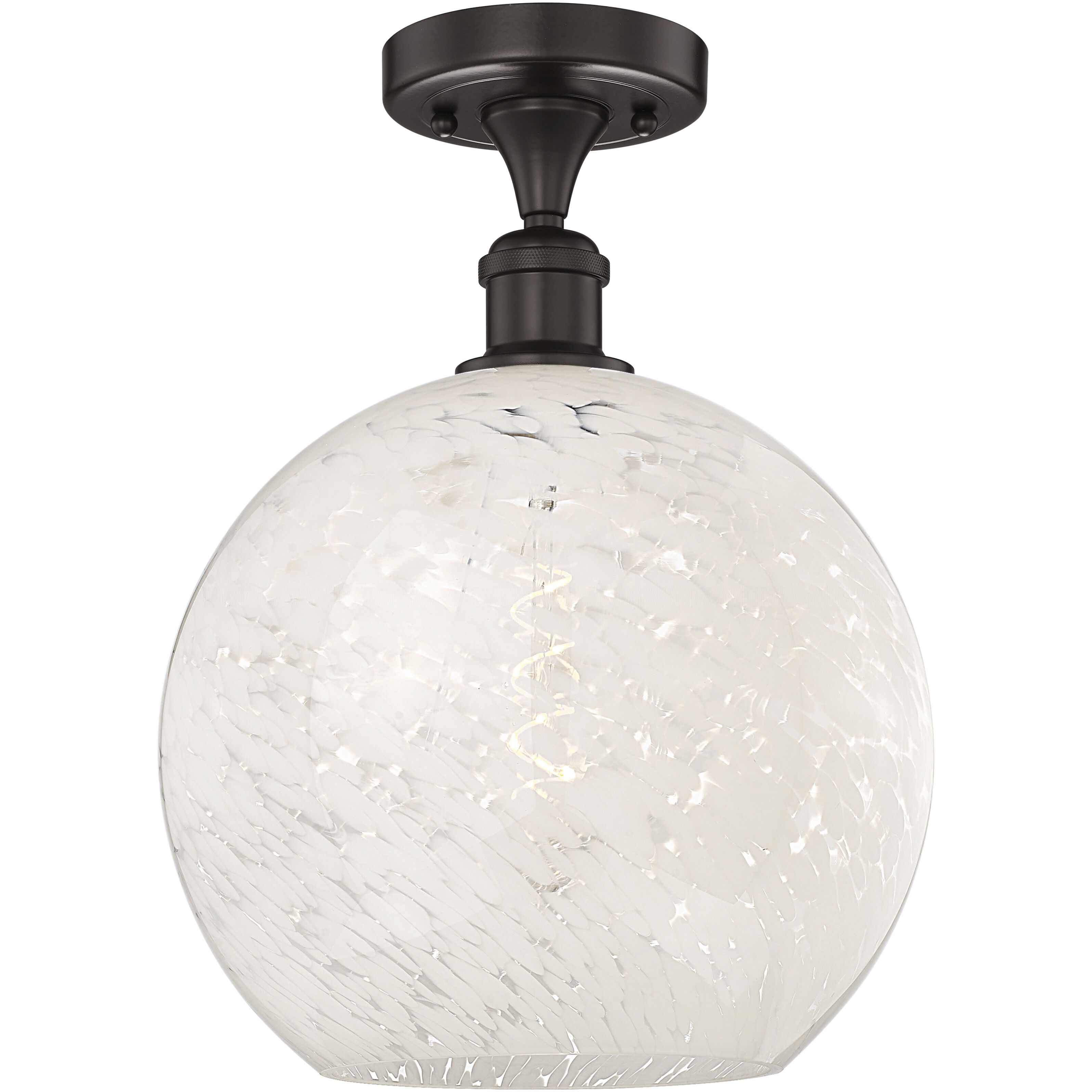 Edison White Mouchette 1 Light 12 inch Oil Rubbed Bronze Semi-Flush Mount Ceiling Light