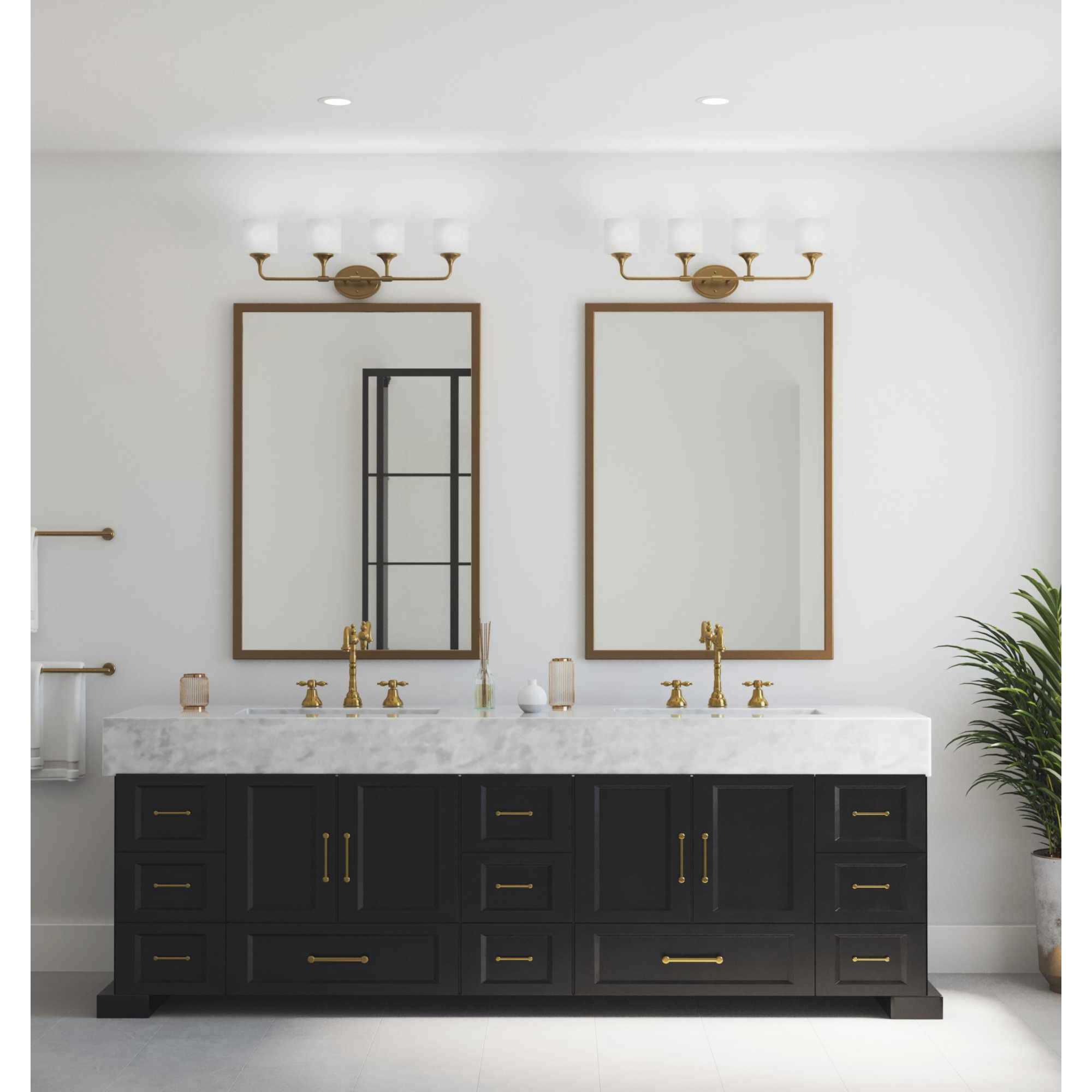 Lynzie 4 Light 33.25 inch Brushed Gold Bath Vanity Light Wall Light