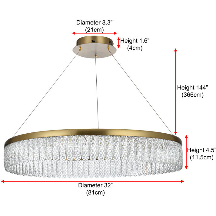 Rune 1 Light 32 inch Satin Gold Chandelier Ceiling Light