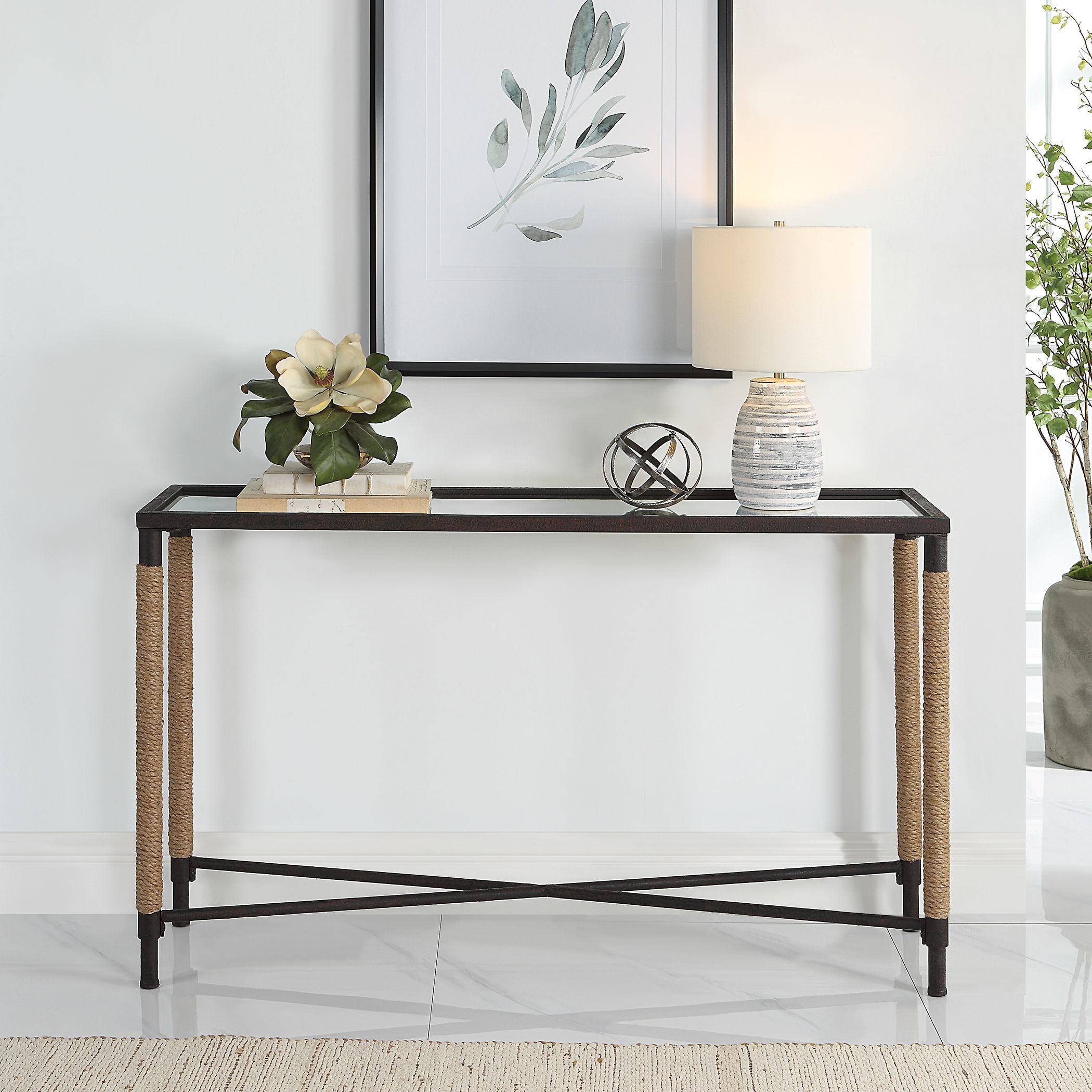 Braddock 52 inch Rustic Iron and Natural Fiber Rope Console Table