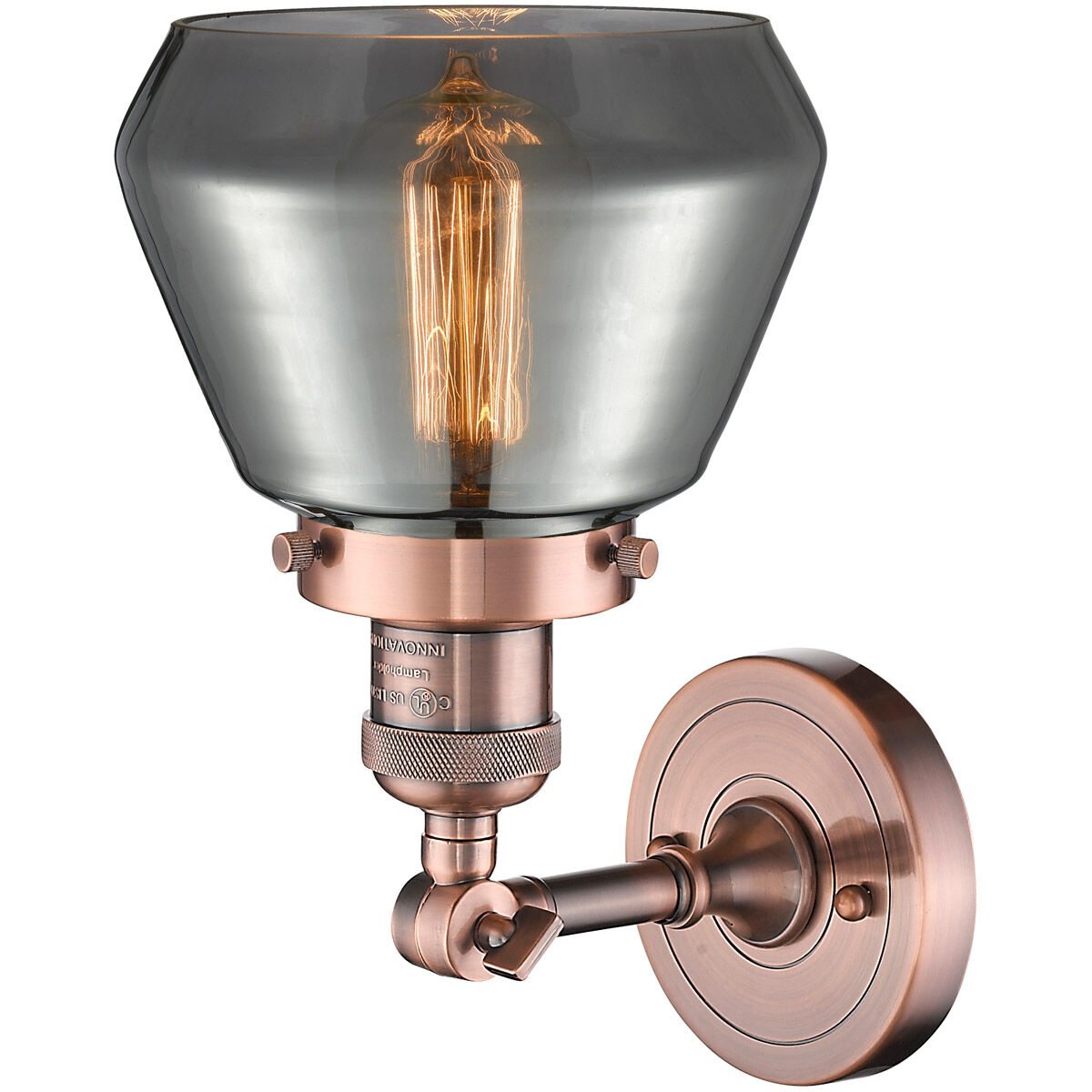 Franklin Restoration Fulton 1 Light 7 inch Antique Copper Semi-Flush Mount Ceiling Light in Plated Smoke Glass, Franklin Restoration