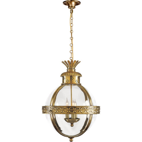 Chapman & Myers Crown Top Globe 3 Light 15 inch Antique-Burnished Brass Lantern Pendant Ceiling Light in Clear Glass