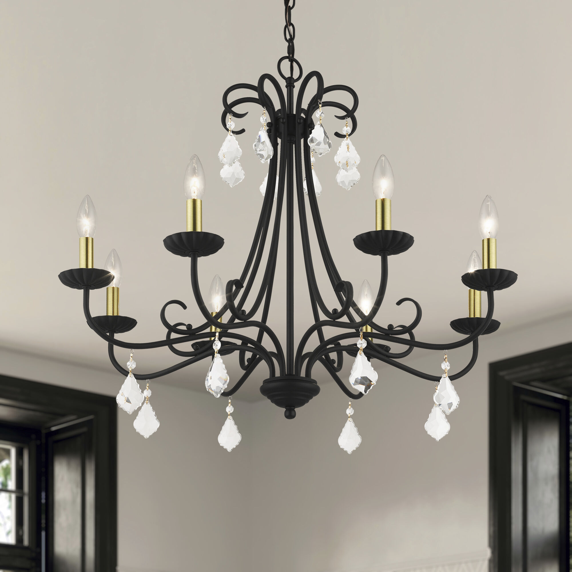 Daphne 8 Light 29.75 inch Black with Antique Brass Finish Accents Chandelier Ceiling Light in Black with Antique Brass Accents, Large