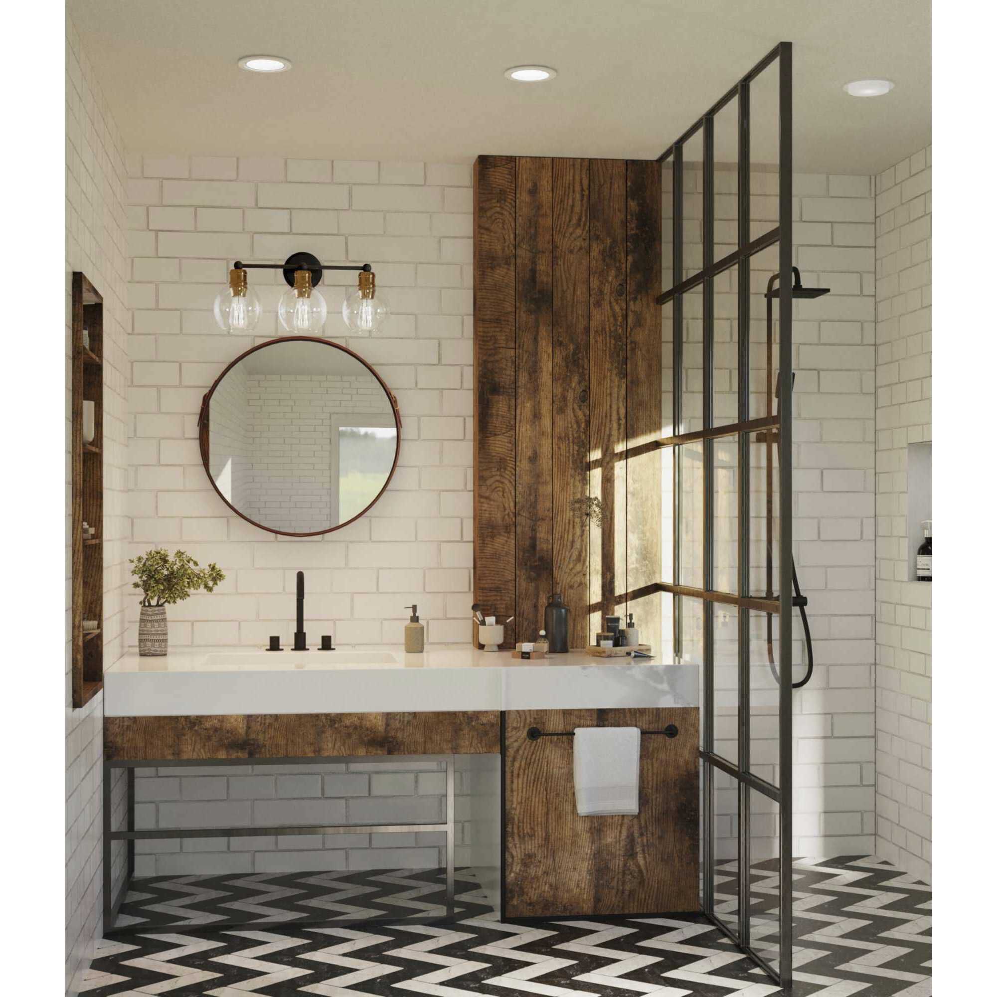 6in Recessed Trim A19 Satin White Drop Lensed Shower Trim