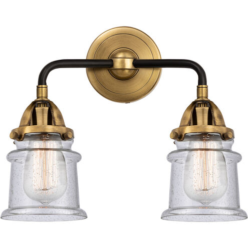 Nouveau 2 Small Canton 2 Light 13.25 inch Black Antique Brass Bath Vanity Light Wall Light in Seedy Glass