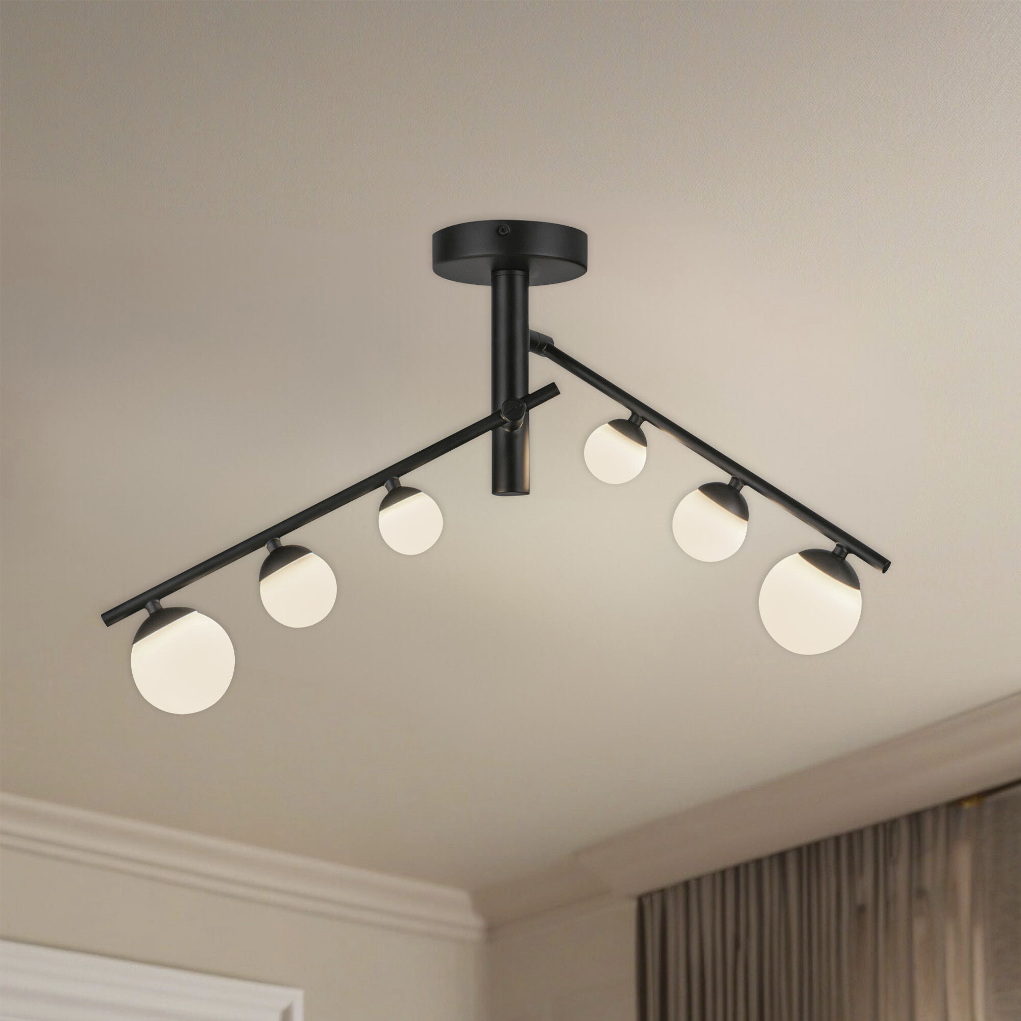 Cypress LED 7.38 inch Black/Opal Glass Semi-Flush Mount Ceiling Light
