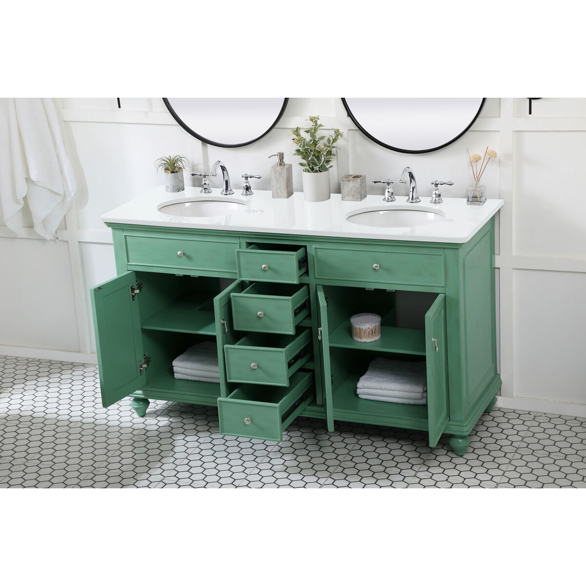 Otto 60 X 21 X 35 inch Vintage Mint Vanity Sink Set