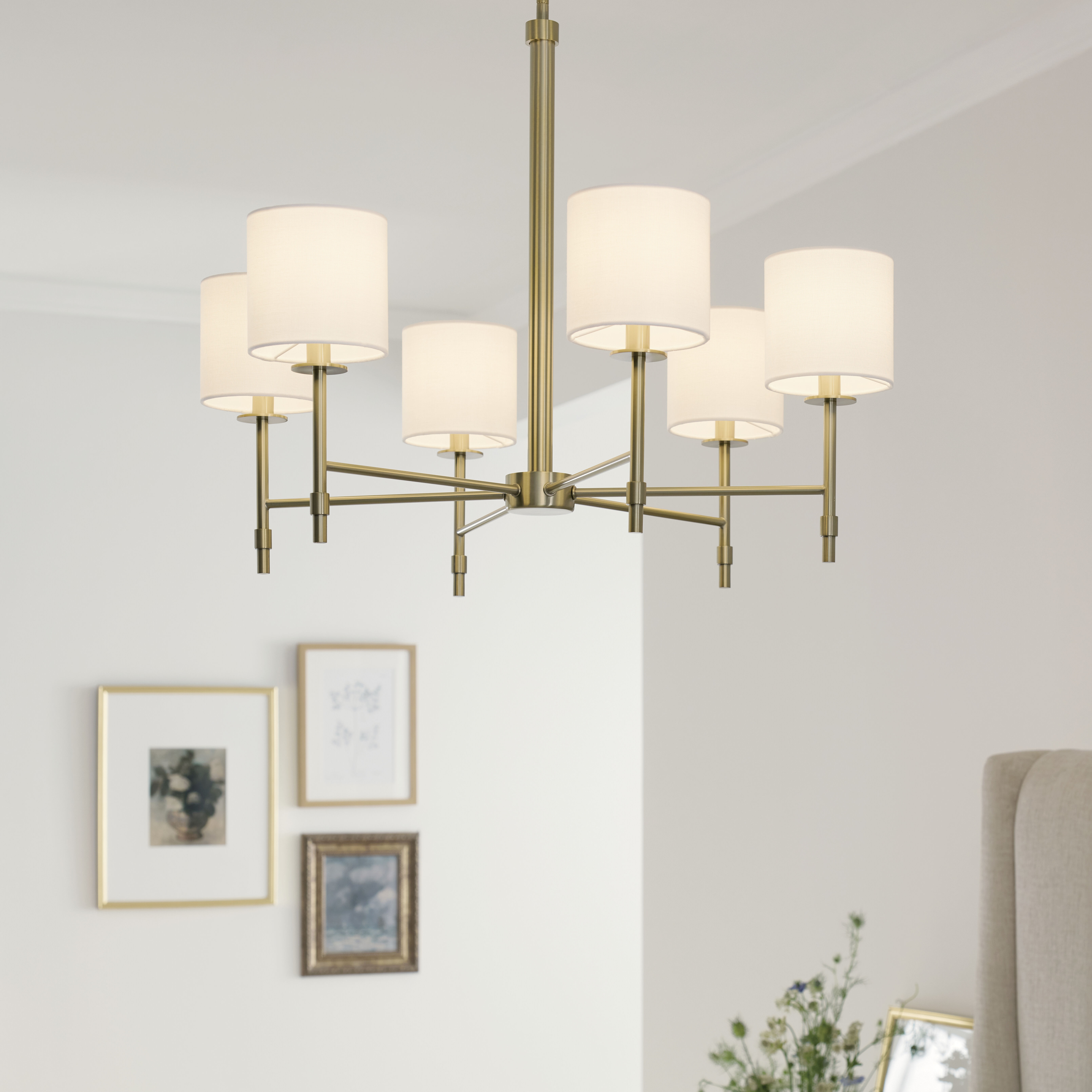 Ali 6 Light 28 inch Brushed Natural Brass Chandelier Ceiling Light