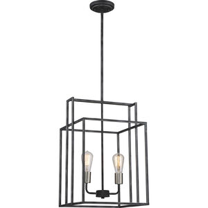 Lake 2 Light 14 inch Iron Black and Brushed Nickel Accents Pendant Ceiling Light, Square