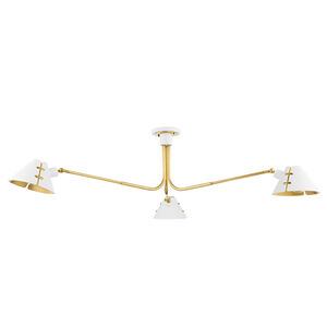 Split 3 Light 63 inch Aged Brass/Soft White Semi Flush Ceiling Light