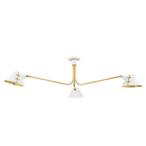 Split 3 Light 62.5 inch Aged Brass and Soft White Semi Flush Ceiling Light