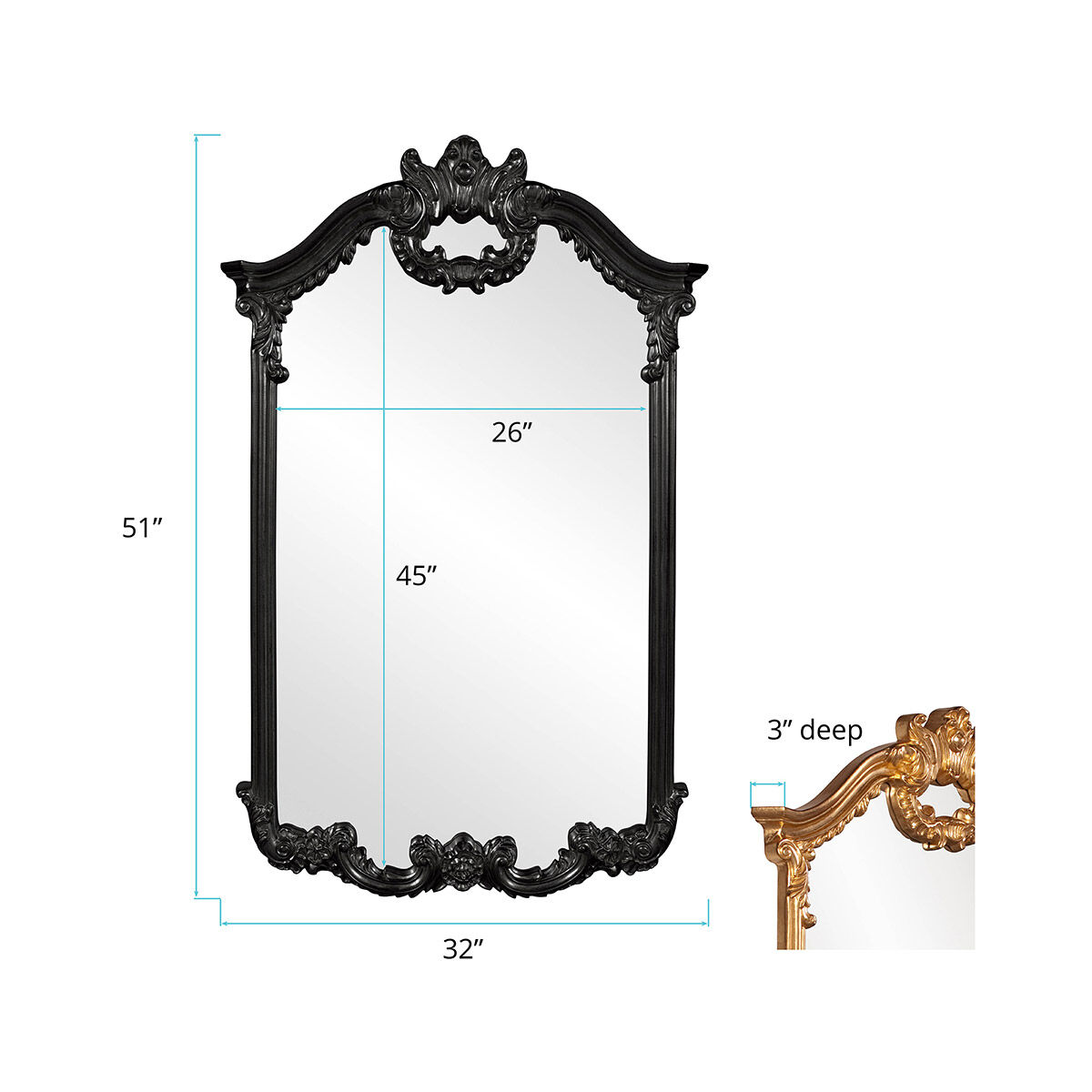 Roman 51 X 32 inch Black Wall Mirror 