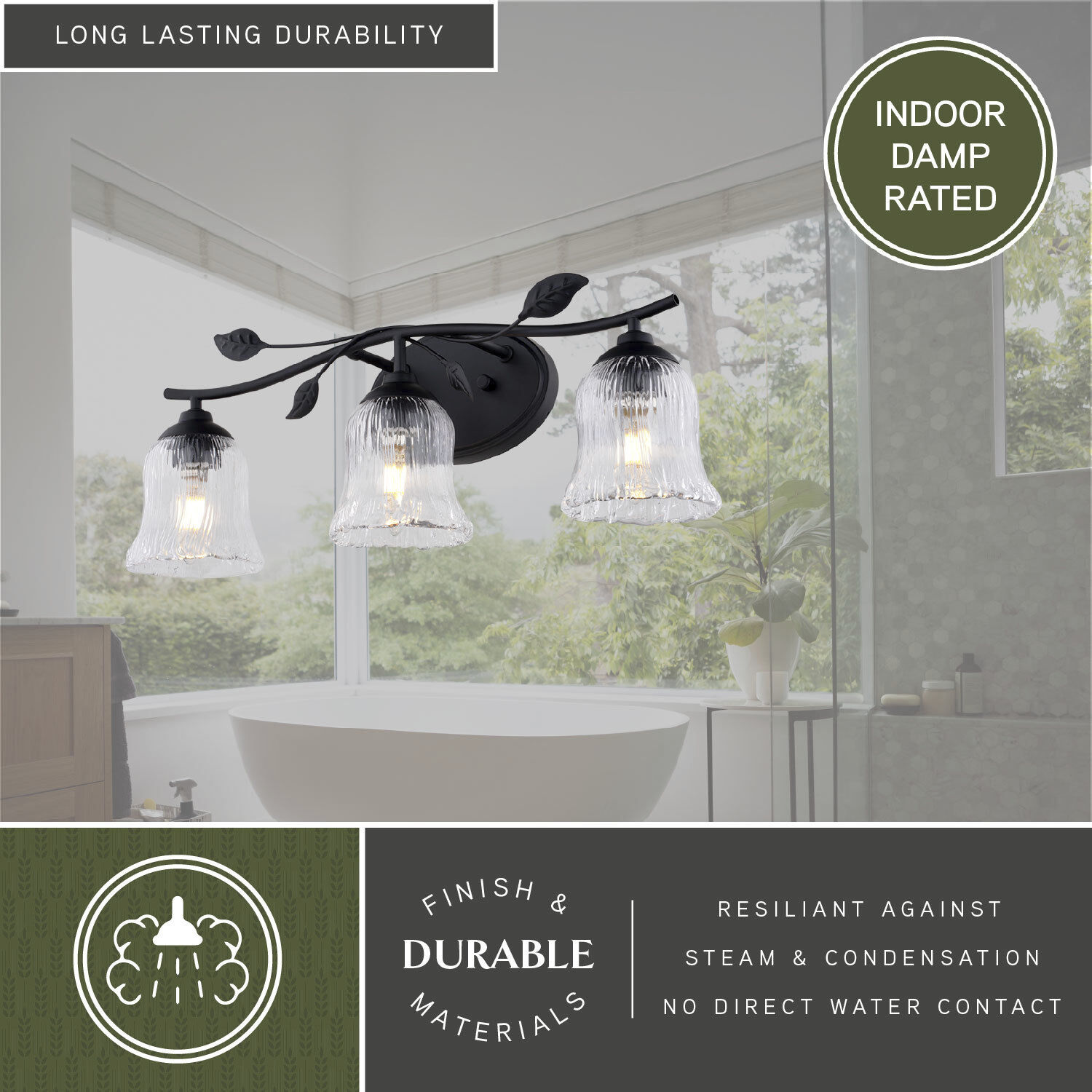 Fairwood 3 Light 21 inch Matte Black Bathroom Light Wall Light