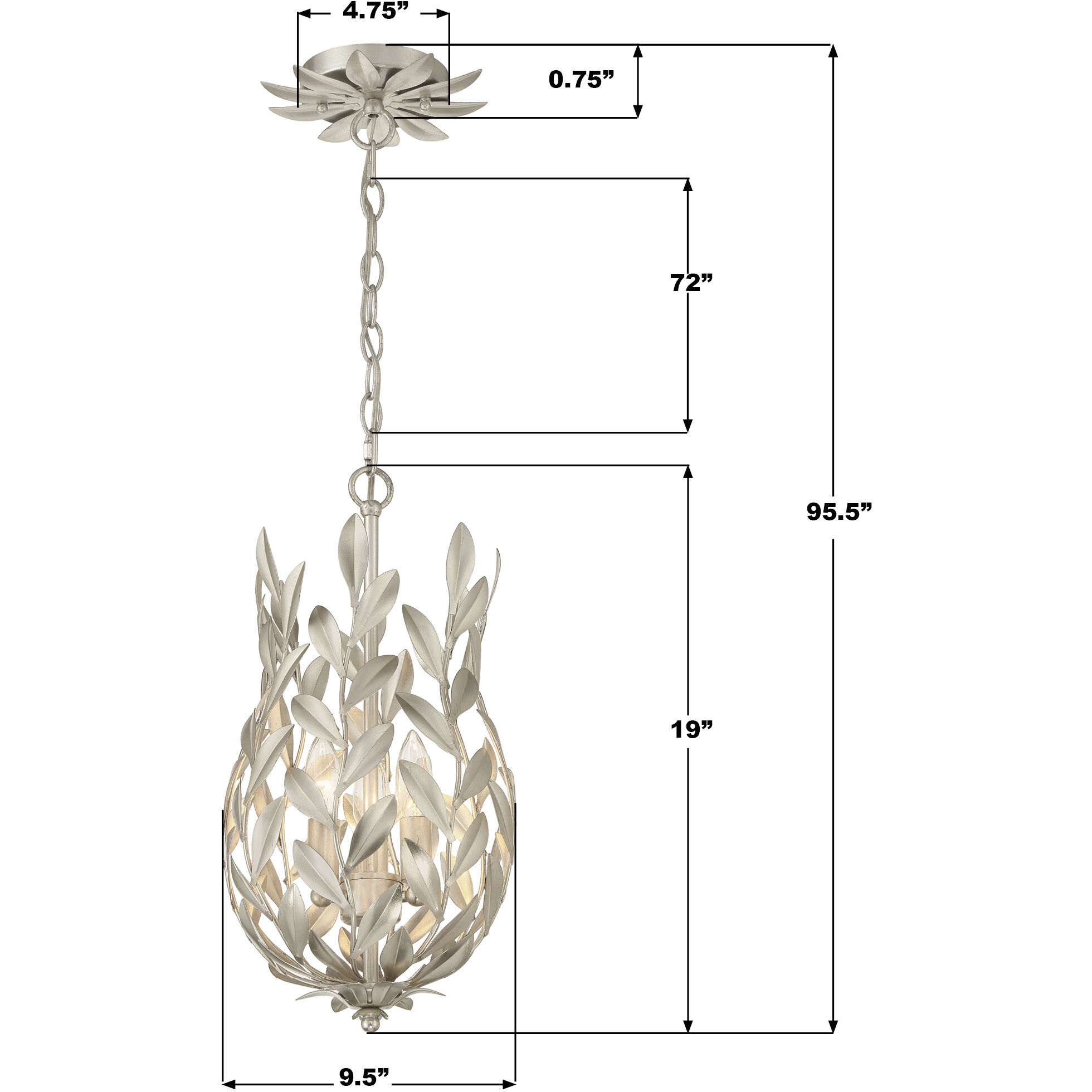 Broche Pendant Ceiling Light in Antique Silver
