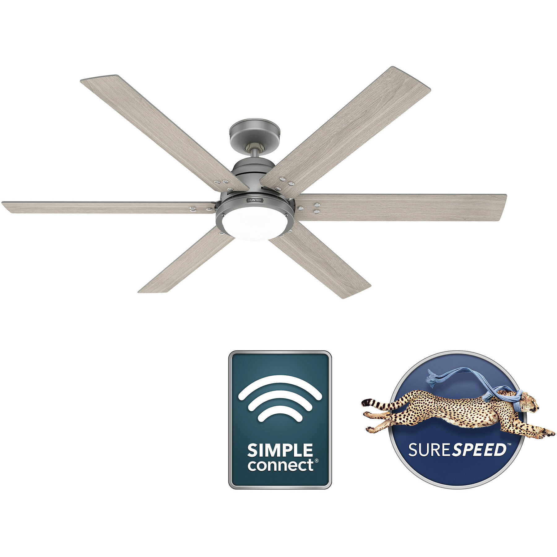 Gravity 60 inch Matte Silver with Light Gray Oak Blades Ceiling Fan
