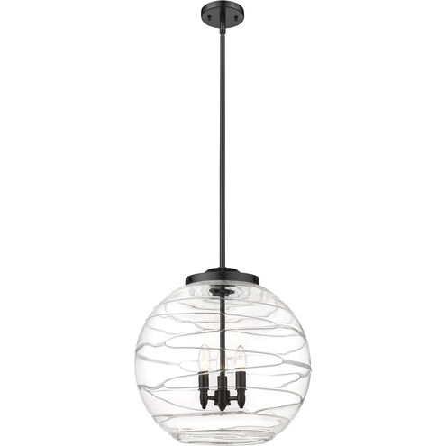 Ballston Athens Deco Swirl 3 Light 17.88 inch Matte Black Statement Pendant Ceiling Light in Incandescent, Clear Deco Swirl