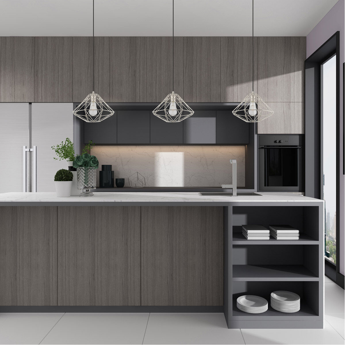 Geometric 1 Light 14 inch Brushed Nickel Mini Pendant Ceiling Light