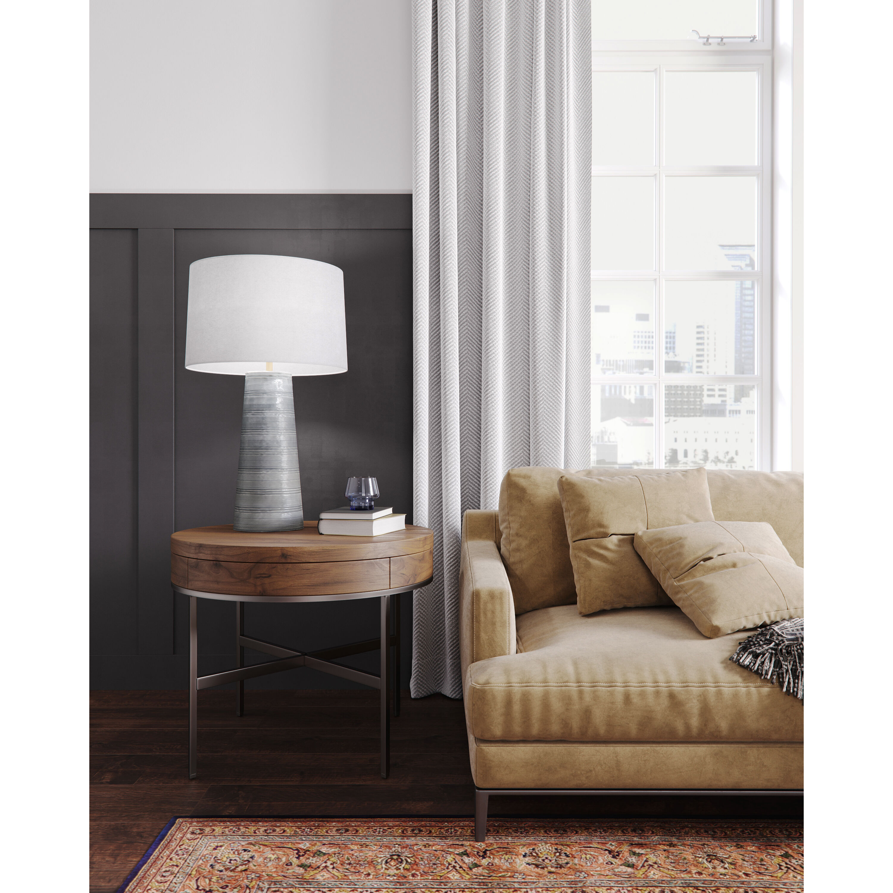 Charles 30.5 inch 150.00 watt Grey Carved Table Lamp Portable Light