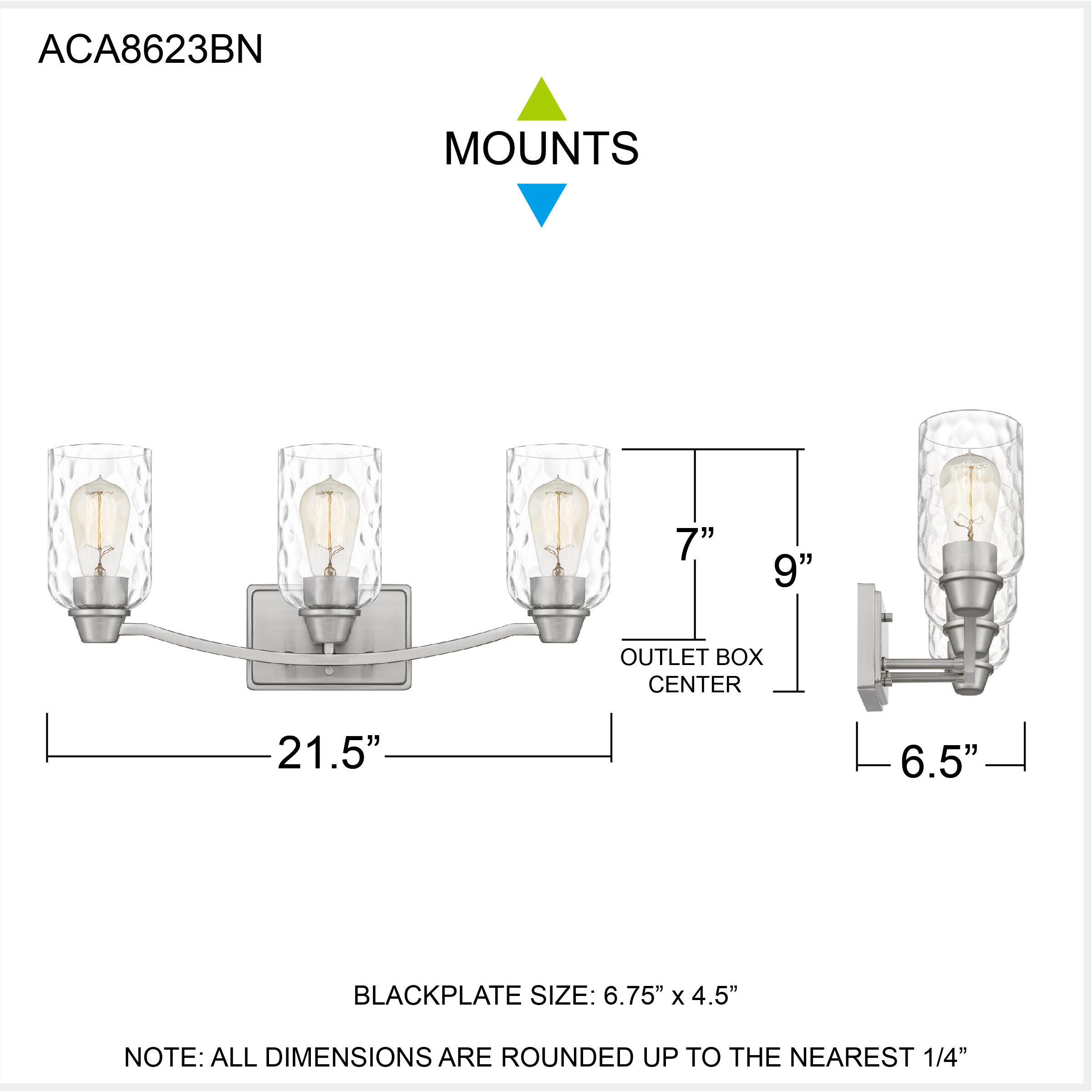 Acacia 3 Light 22 inch Brushed Nickel Bath Light Wall Light, Large