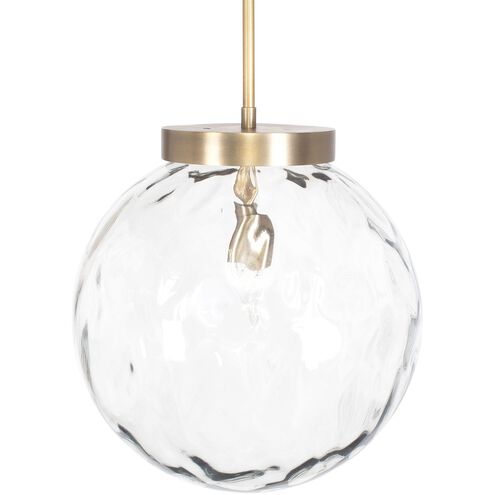 Gaia 1 Light 14.75 inch Watered Glass and Antique Brass Pendant Ceiling Light