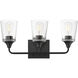 Hudson 3 Light 20.5 inch Black Bath Vanity Wall Light in Clear