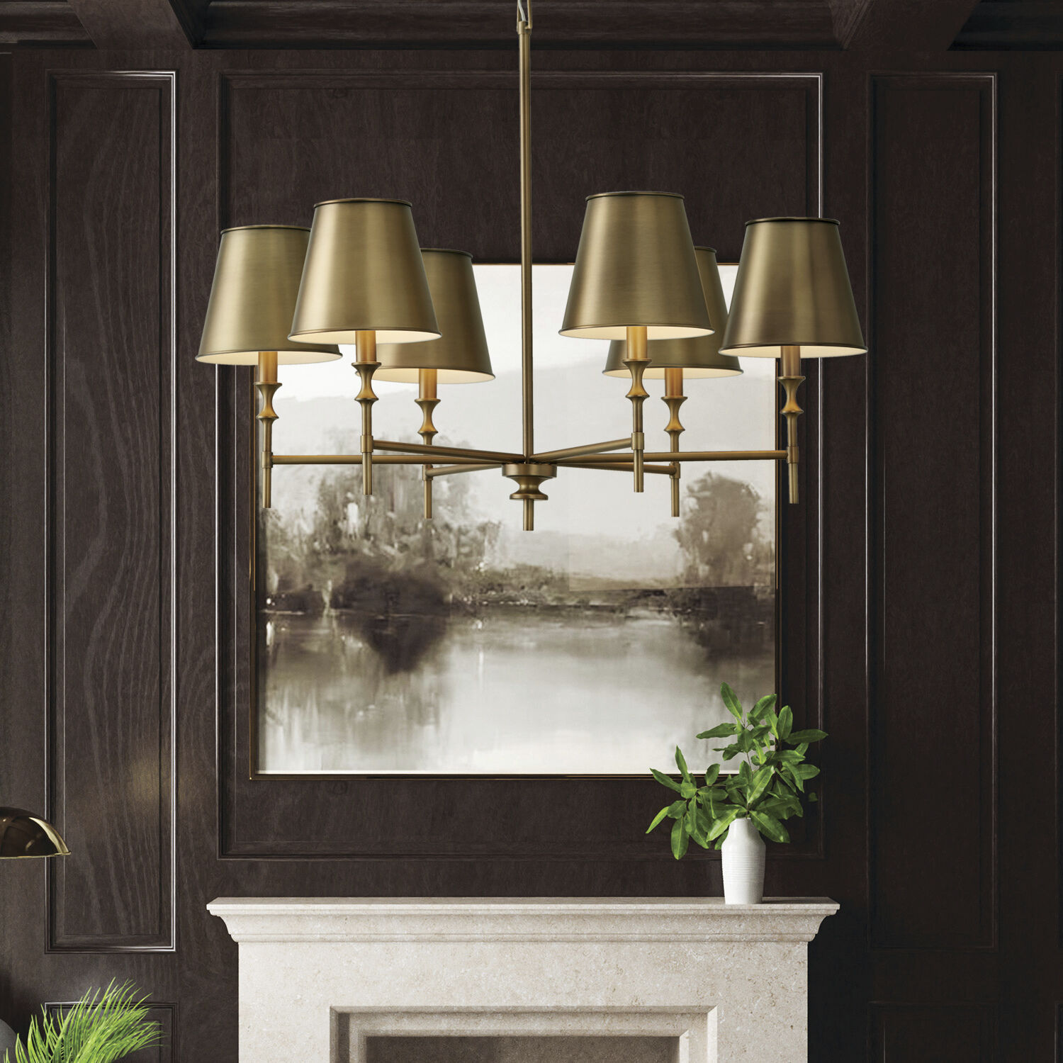 Whitney 6 Light 34 inch Aged Brass Chandelier Ceiling Light